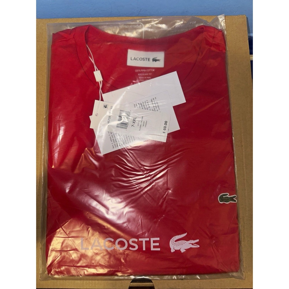Lacoste Men's Red Regular Fit Crew Neck Short Sleeve T-Shirt Size 7 XXL TH6709
